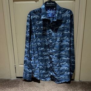NWT Robert Graham Navy Camouflage Button-Up